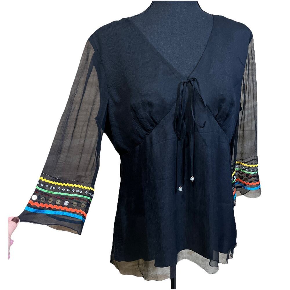 Spenser Jeremy Silk Y2K Embellished Babydoll Top Whimsigoth Fairy Grunge Size L